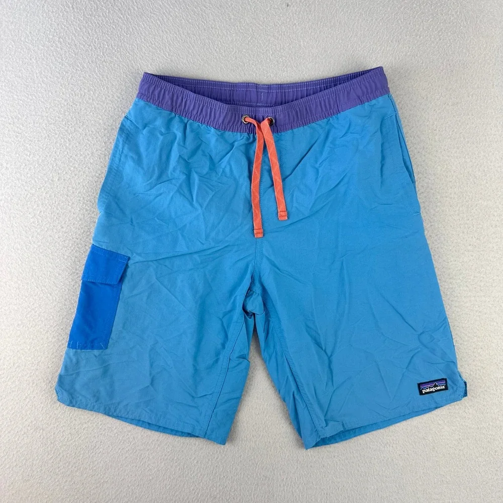 Patagonia Baggies Shorts Kids XL (14) Blue Purple Cargo Pocket Swim Trunks Nylon